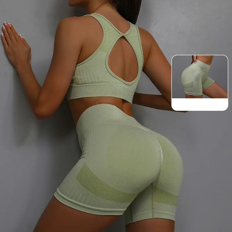 2Pcs Yoga Suit Yoga Sports Underwear Women's Fitness Suit Vest Running Sports Yoga Shorts Set Yoga Set  Workout Set thumbnail 4
