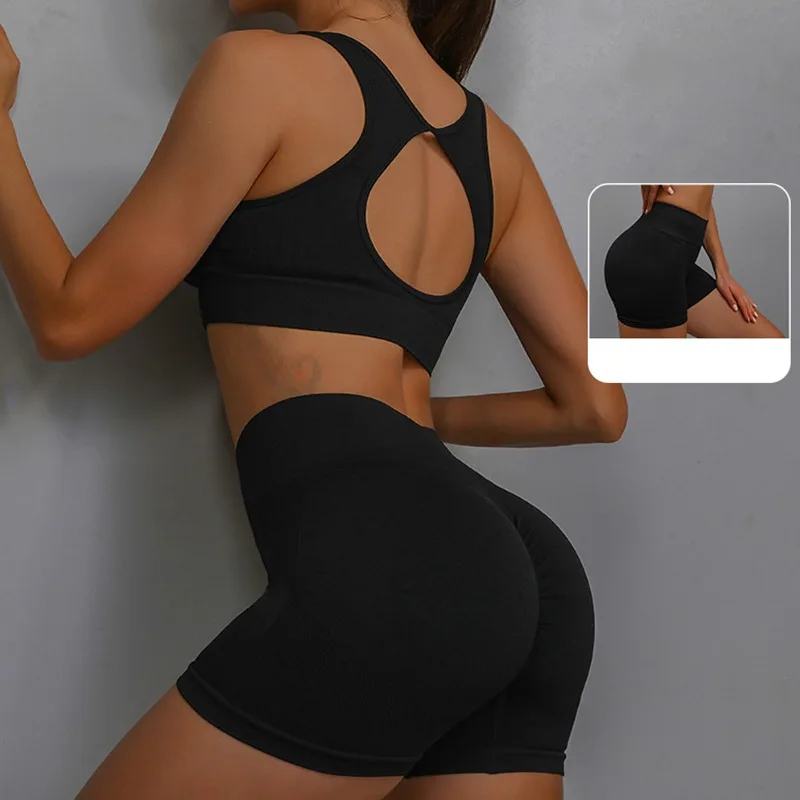 2Pcs Yoga Suit Yoga Sports Underwear Women's Fitness Suit Vest Running Sports Yoga Shorts Set Yoga Set  Workout Set thumbnail 2