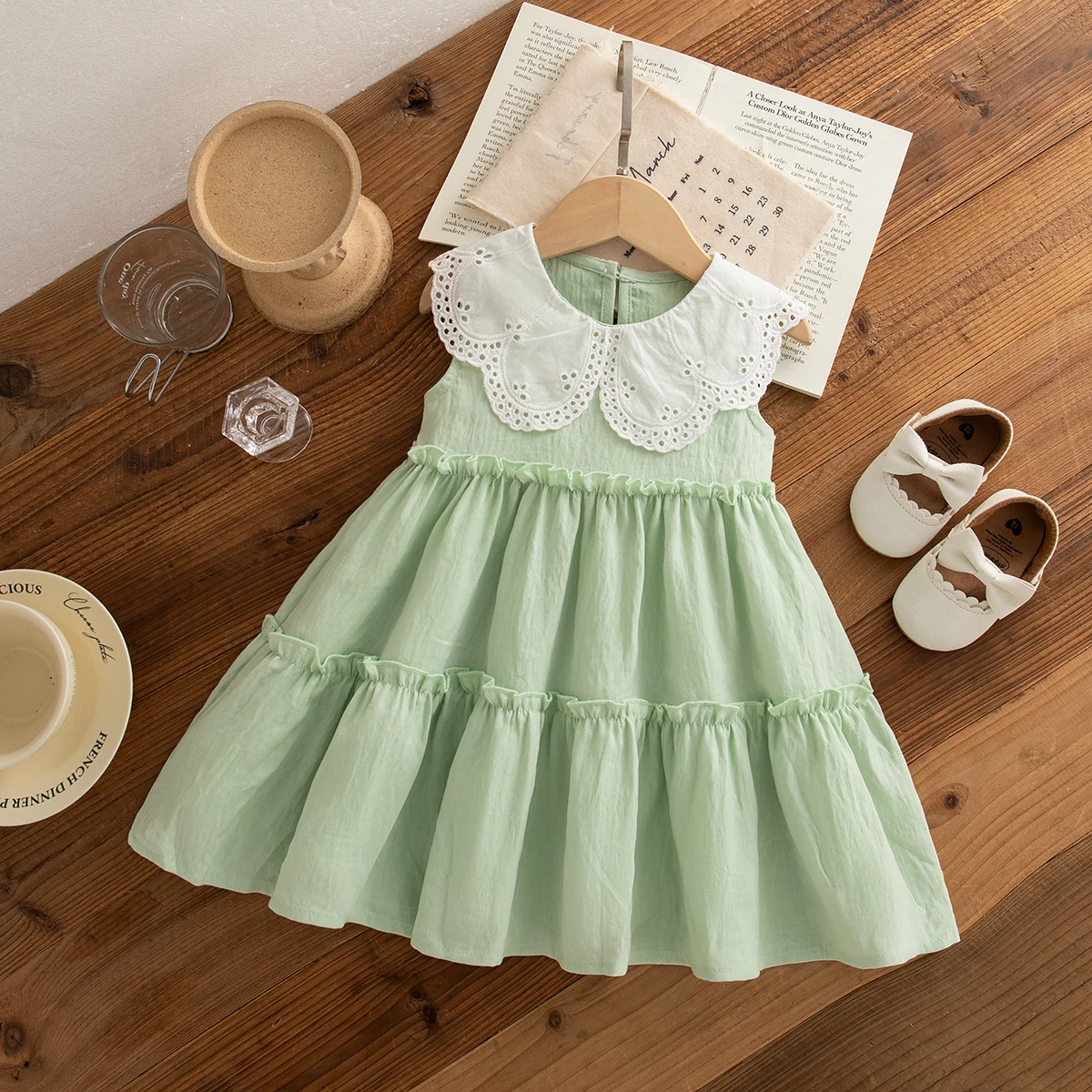 Baby Girl Clothes Summer Cotton Solid Color Lapel Sleeveless Baby Girl Dresses Cute Girls Beach Dresses thumbnail 4