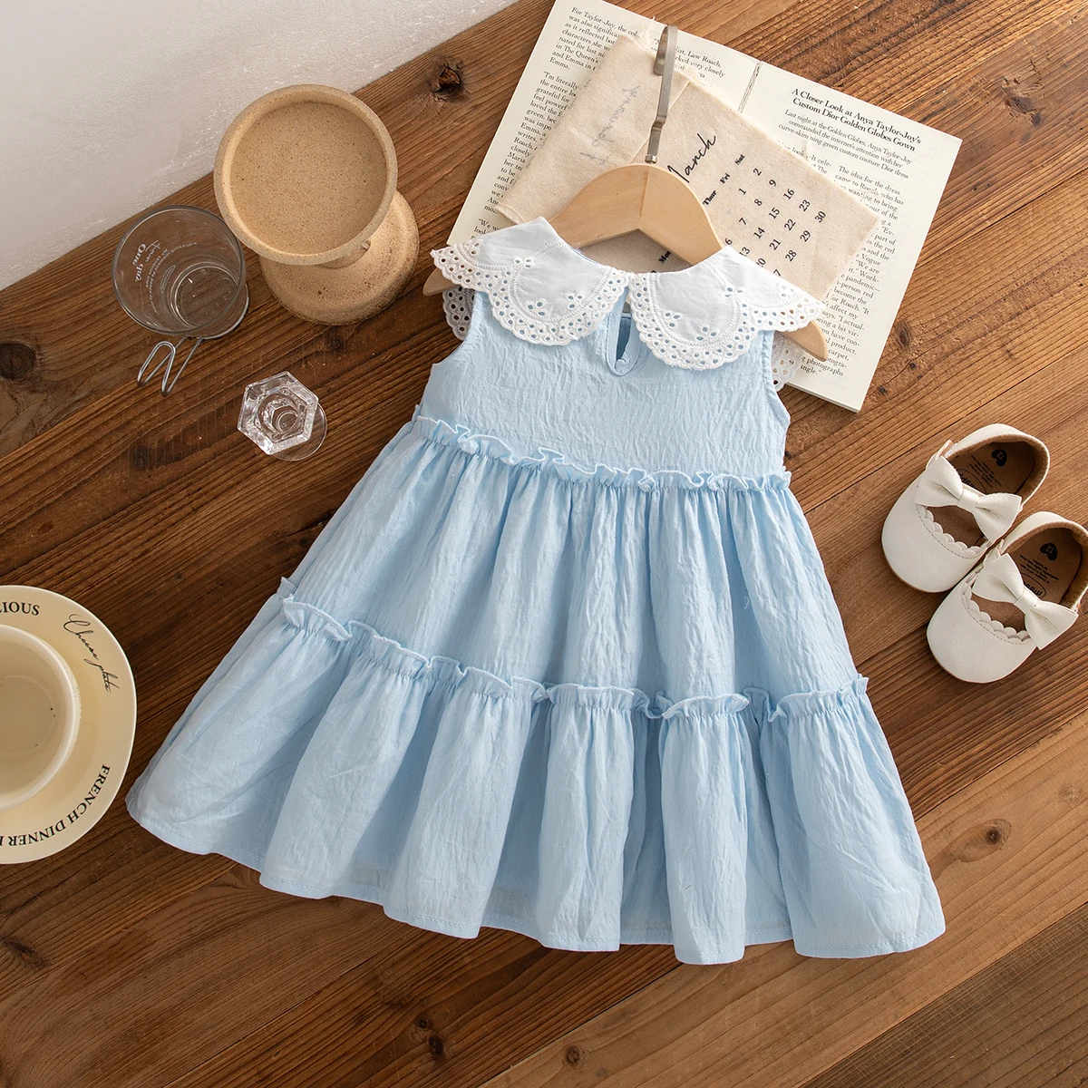 Baby Girl Clothes Summer Cotton Solid Color Lapel Sleeveless Baby Girl Dresses Cute Girls Beach Dresses thumbnail 5