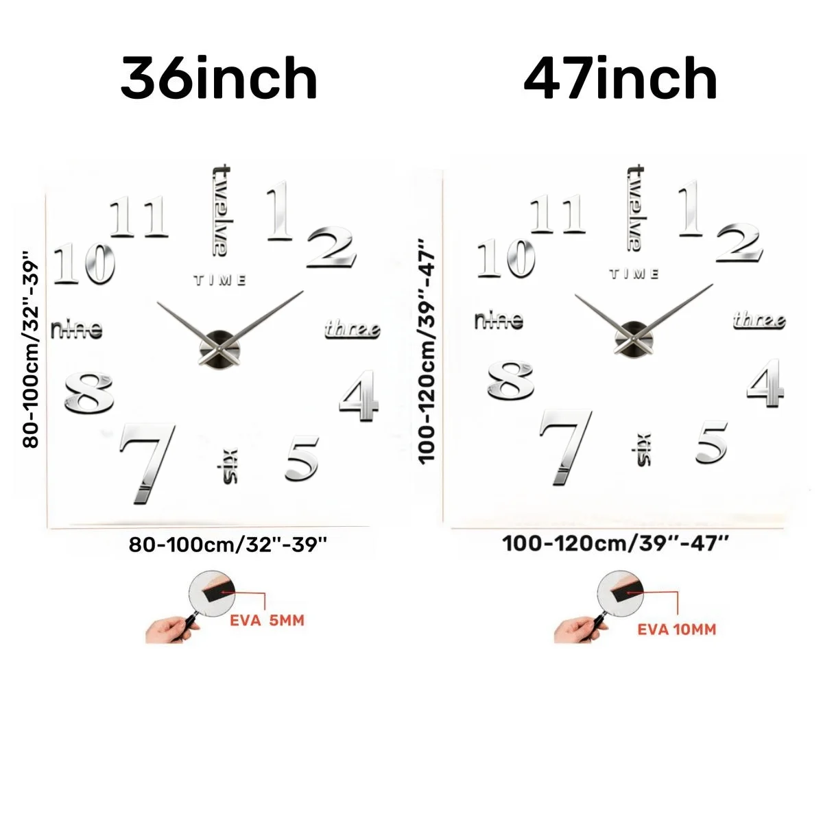 NEW Modern Design Large Wall Clock 3D DIY Quartz Clocks Fashion Watches Acrylic Mirror Stickers Living Room Home Decor Horloge thumbnail 5