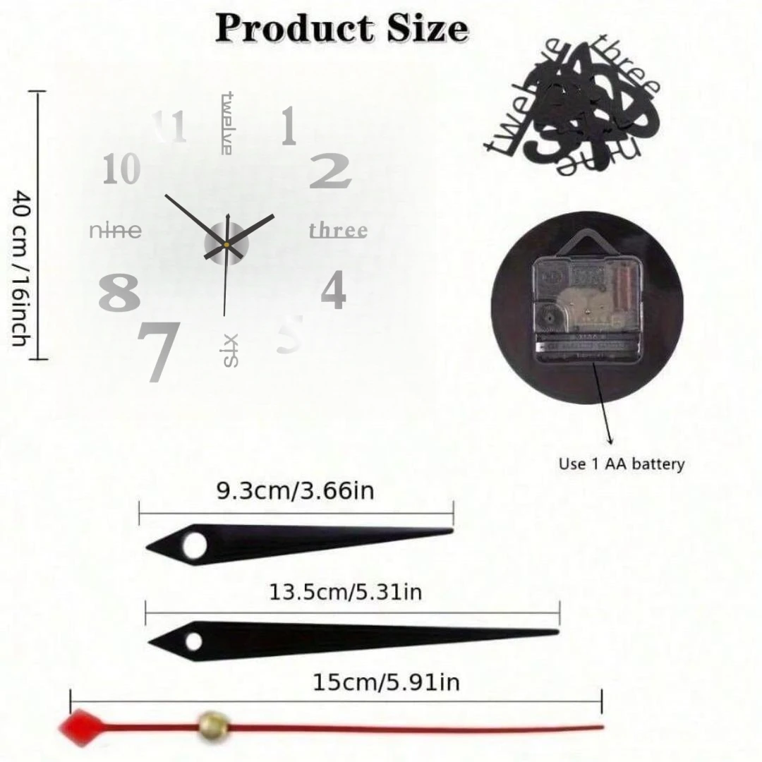 NEW Modern Design Large Wall Clock 3D DIY Quartz Clocks Fashion Watches Acrylic Mirror Stickers Living Room Home Decor Horloge thumbnail 6