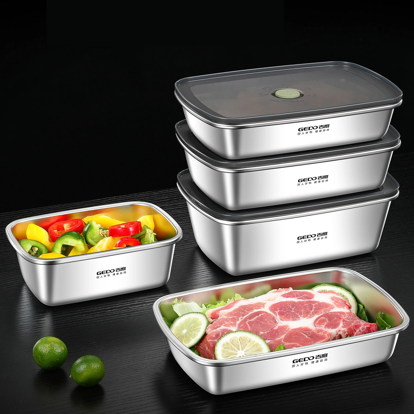 LFGB Certification 304 Stainless Steel Food Preservation Box Slight Vacuum Crisper Well Sealed Seafood Fresh Keeping Container