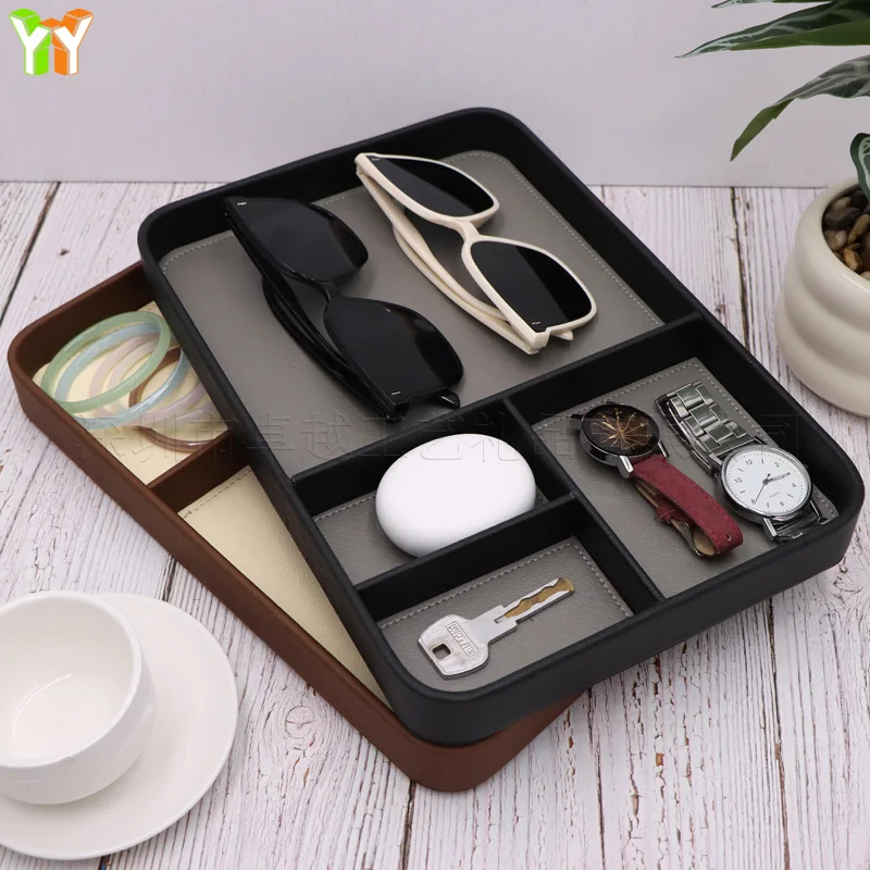 European style nightstand organizer tray entryway living room desktop key tray with compartment multifunctional storage tray thumbnail 5