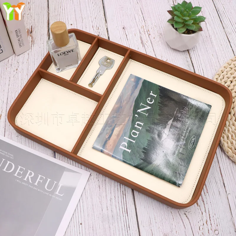 European style nightstand organizer tray entryway living room desktop key tray with compartment multifunctional storage tray thumbnail 2