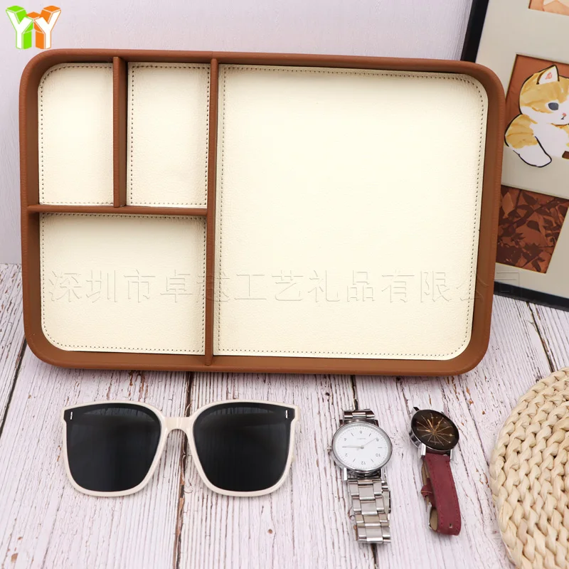 European style nightstand organizer tray entryway living room desktop key tray with compartment multifunctional storage tray thumbnail 3