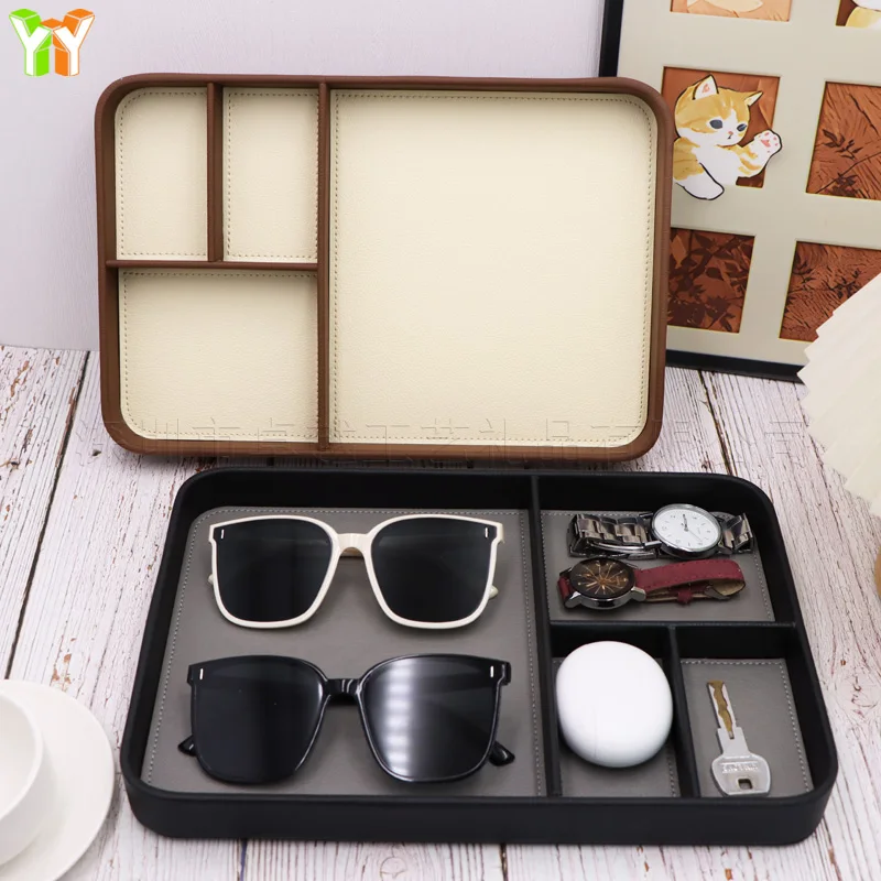 European style nightstand organizer tray entryway living room desktop key tray with compartment multifunctional storage tray thumbnail 4