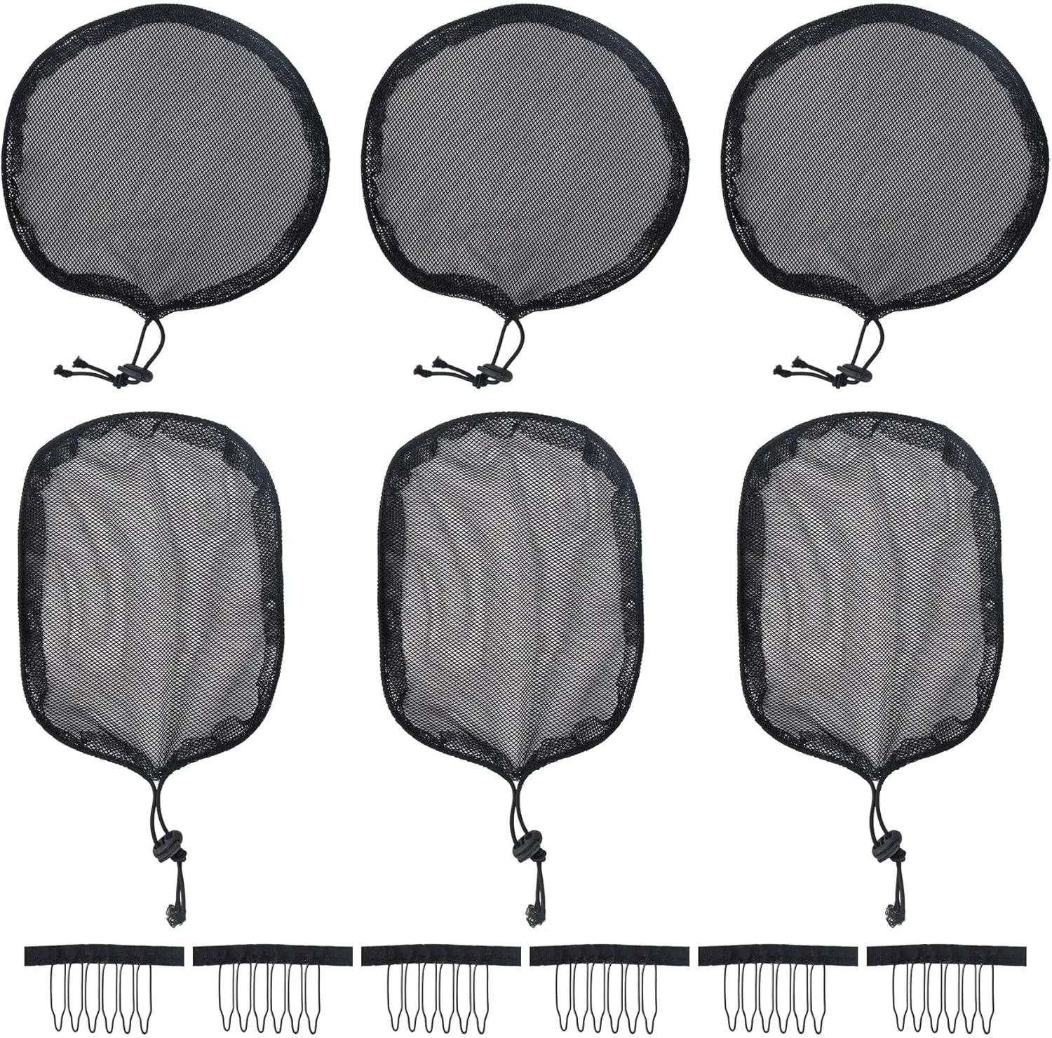 5 Pieces Black Weaving Net Cap Elastic Drawstring Ponytail Hair with 3pcs Mesh Clips for Making Afro Puff Bun Wig Tools Women