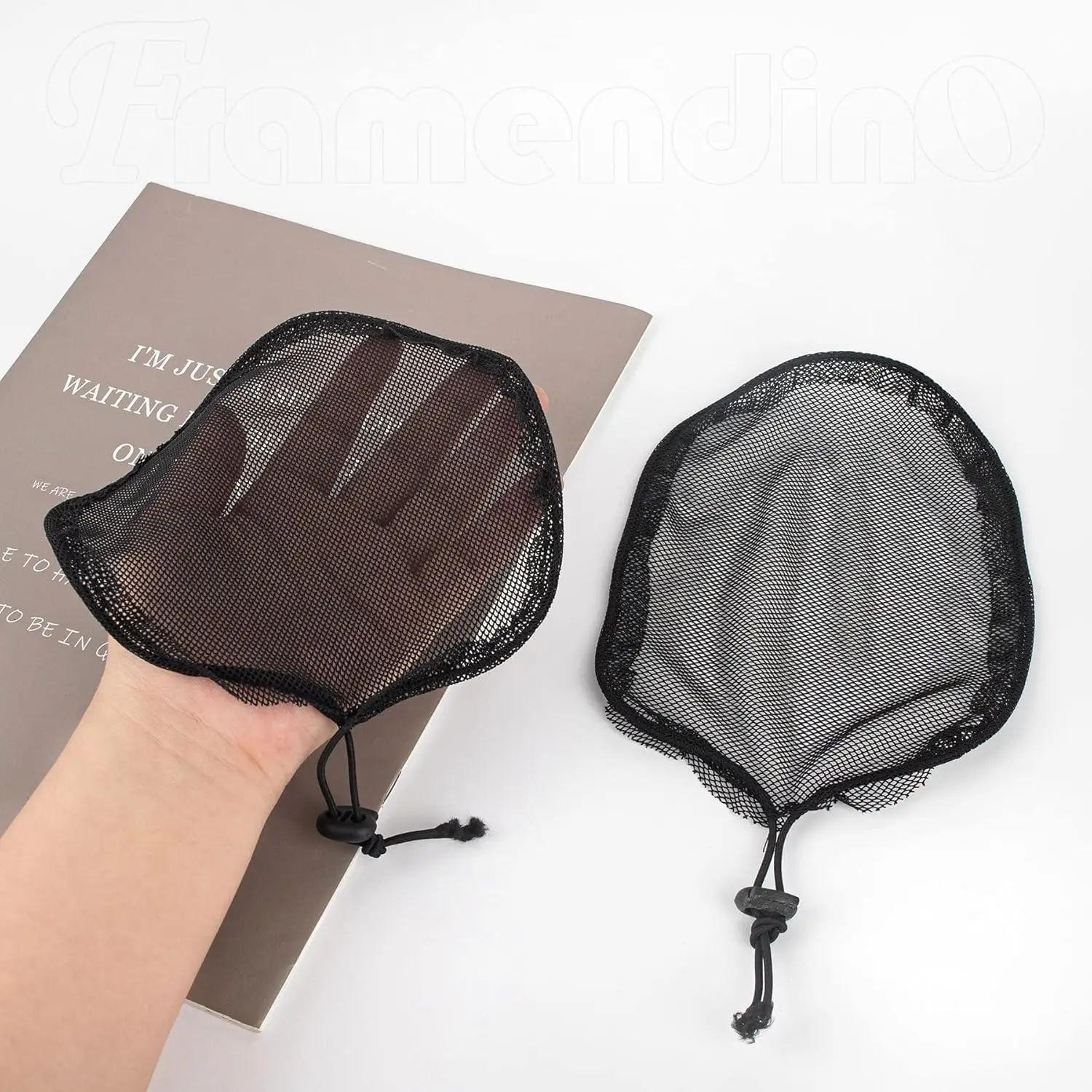 5 Pieces Black Weaving Net Cap Elastic Drawstring Ponytail Hair with 3pcs Mesh Clips for Making Afro Puff Bun Wig Tools Women thumbnail 3