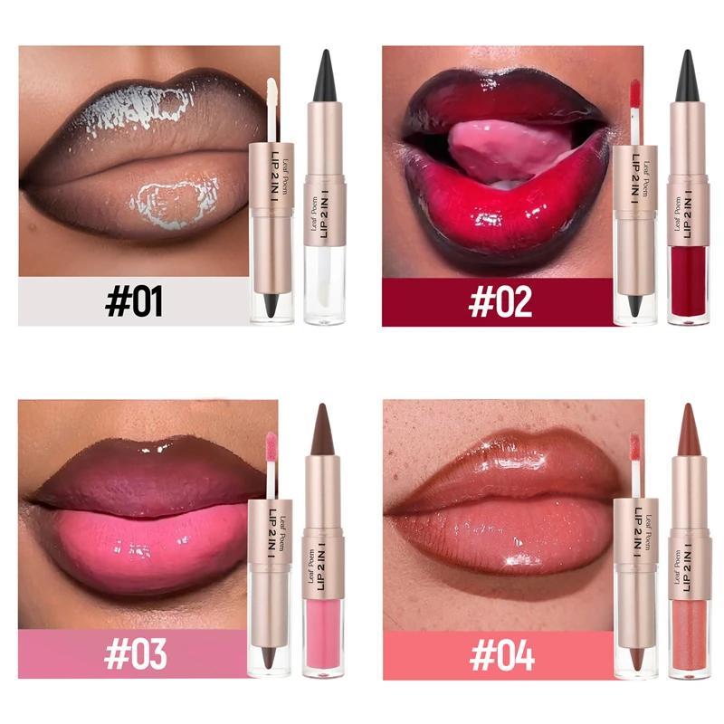 Black Brown Tapered Lip Liner Contour Pencil Double Head Mirror Plumping Lip Glaze Crystal Gloss Sexy Red Lips Tint Makeup New thumbnail 5
