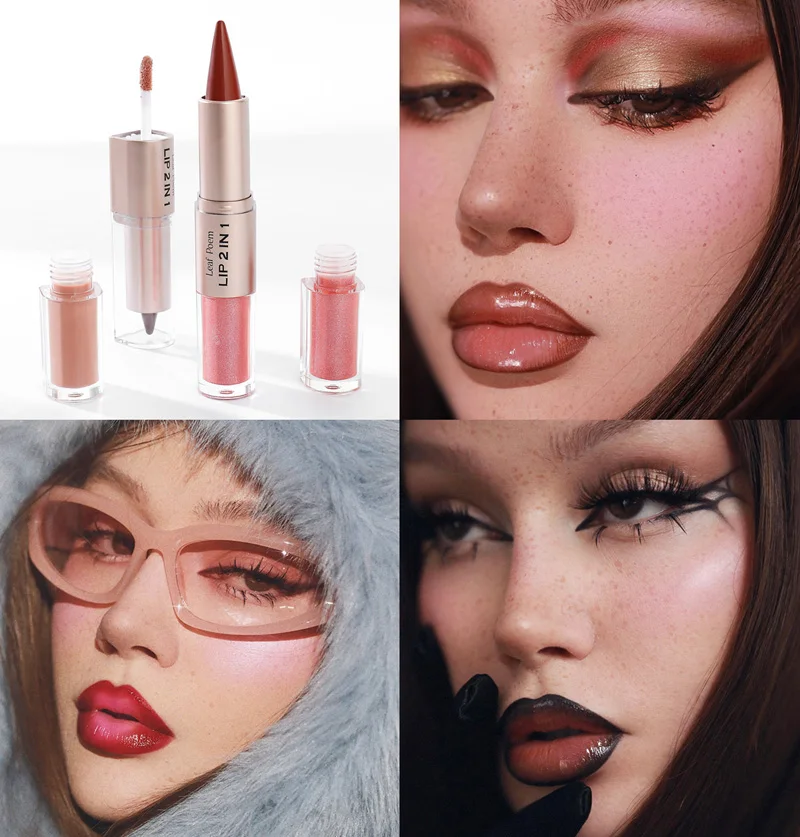 Black Brown Tapered Lip Liner Contour Pencil Double Head Mirror Plumping Lip Glaze Crystal Gloss Sexy Red Lips Tint Makeup New thumbnail 4