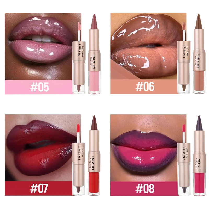 Black Brown Tapered Lip Liner Contour Pencil Double Head Mirror Plumping Lip Glaze Crystal Gloss Sexy Red Lips Tint Makeup New thumbnail 6