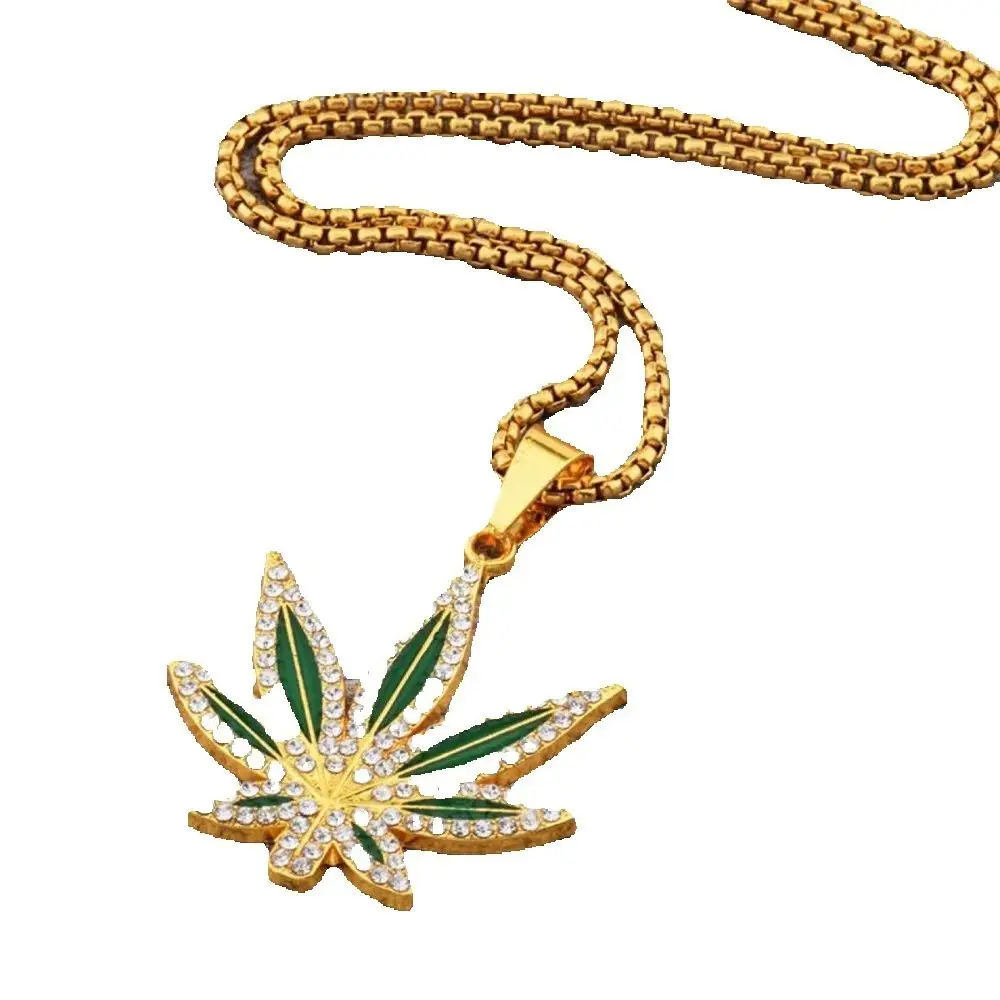 Personalized Punk Hip-hop Jewelry Necklace With Oil Inlaid Diamond Alloy Maple Leaf Pendant And Accessory Material thumbnail 6