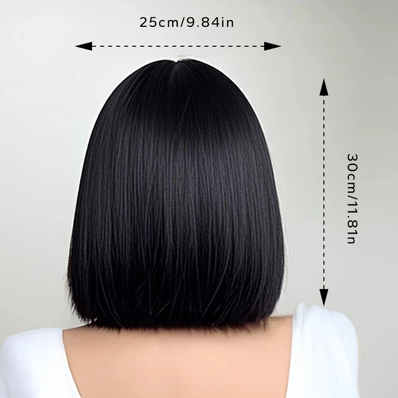 Black lady Bob synthetic wig short straight middle-parted holiday party everyday high-temperature hairpiece thumbnail 5