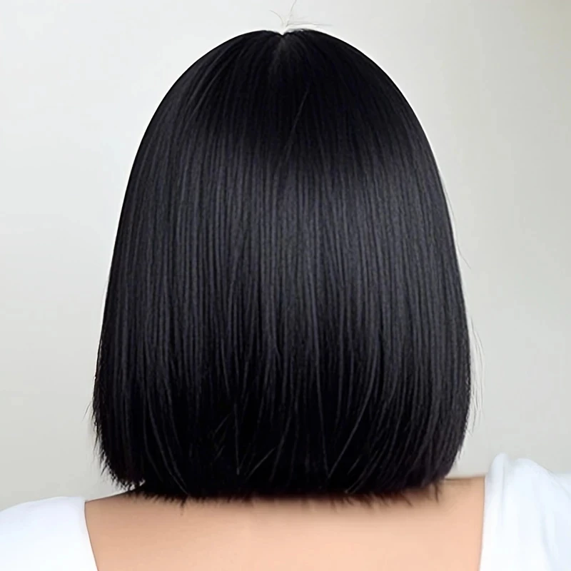 Black lady Bob synthetic wig short straight middle-parted holiday party everyday high-temperature hairpiece thumbnail 2