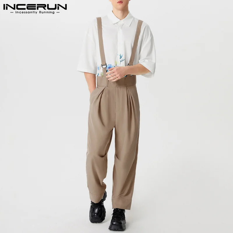 INCERUN Men Jumpsuits Solid Color Loose Joggers Casual Straps Rompers Men Streetwear 2025 Fashion Leisure Overalls Pants S-5XL