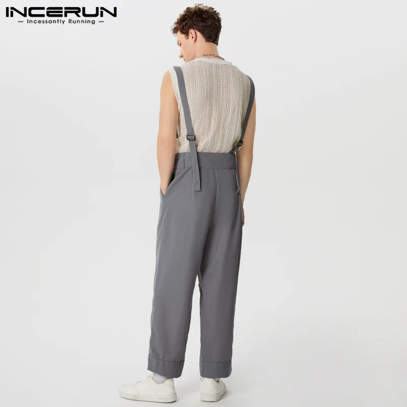 INCERUN Men Jumpsuits Solid Color Loose Joggers Casual Straps Rompers Men Streetwear 2025 Fashion Leisure Overalls Pants S-5XL thumbnail 5
