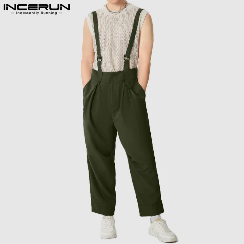 INCERUN Men Jumpsuits Solid Color Loose Joggers Casual Straps Rompers Men Streetwear 2025 Fashion Leisure Overalls Pants S-5XL thumbnail 3