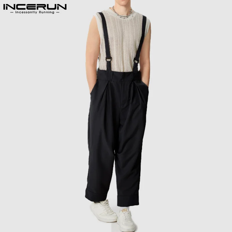 INCERUN Men Jumpsuits Solid Color Loose Joggers Casual Straps Rompers Men Streetwear 2025 Fashion Leisure Overalls Pants S-5XL thumbnail 2