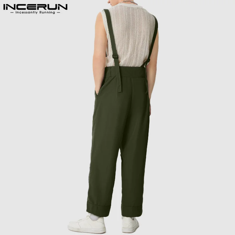 INCERUN Men Jumpsuits Solid Color Loose Joggers Casual Straps Rompers Men Streetwear 2025 Fashion Leisure Overalls Pants S-5XL thumbnail 6