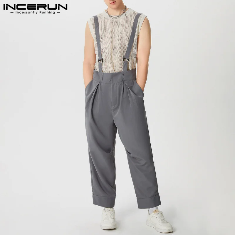 INCERUN Men Jumpsuits Solid Color Loose Joggers Casual Straps Rompers Men Streetwear 2025 Fashion Leisure Overalls Pants S-5XL thumbnail 4
