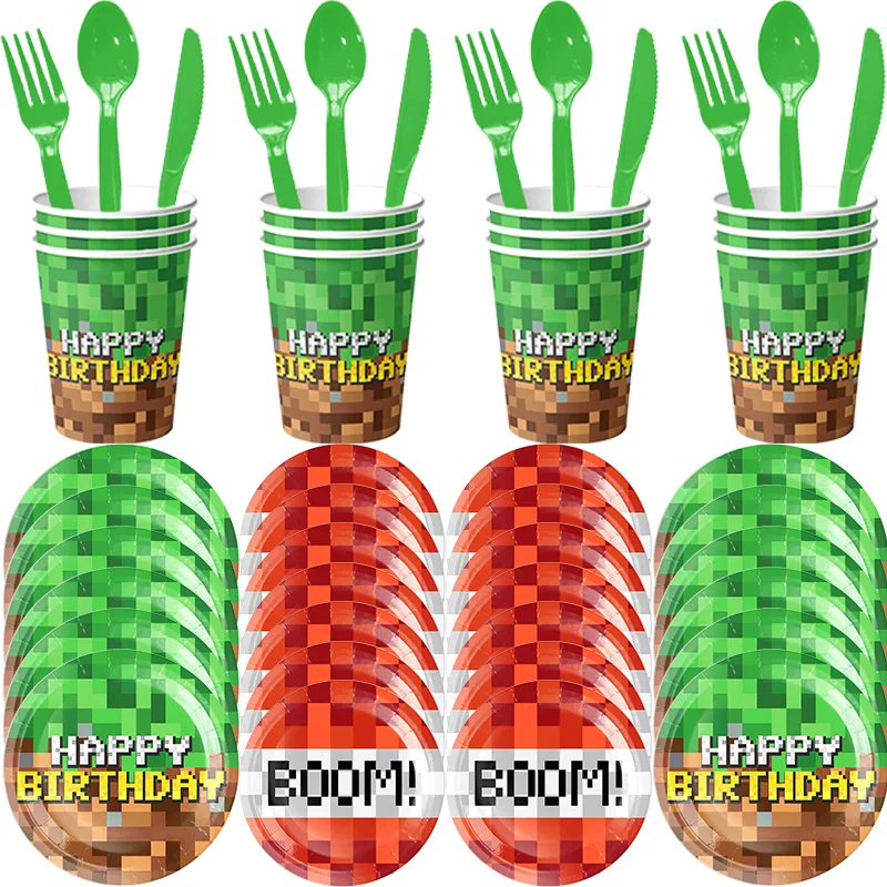 Birthday Party Decorations Boy Tableware Paper Plate Cup Napkin Tablecloth Bracelet Flag Gift Bag Kids Birthday Party Supplies thumbnail 2