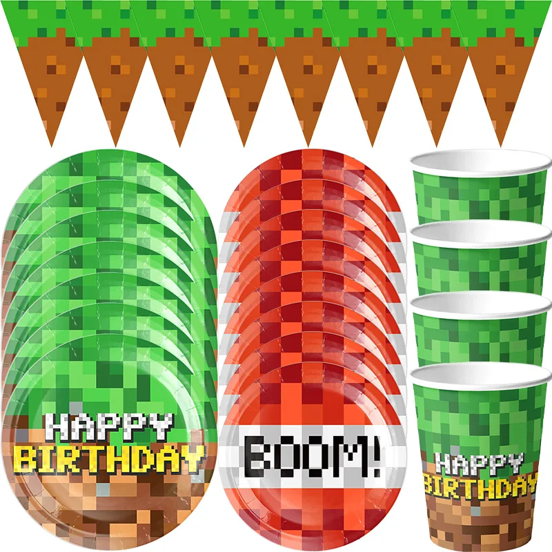 Birthday Party Decorations Boy Tableware Paper Plate Cup Napkin Tablecloth Bracelet Flag Gift Bag Kids Birthday Party Supplies thumbnail 5