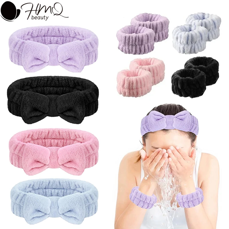 3pcs/set Face Washing Headband Wristband Set Facial cleaning Tool Skincare Bowtie Hair Band Elastic Wrist Cuffs for Wash Face