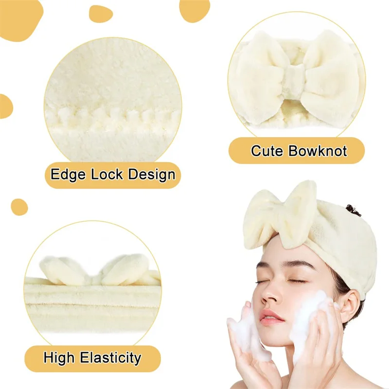 3pcs/set Face Washing Headband Wristband Set Facial cleaning Tool Skincare Bowtie Hair Band Elastic Wrist Cuffs for Wash Face thumbnail 2