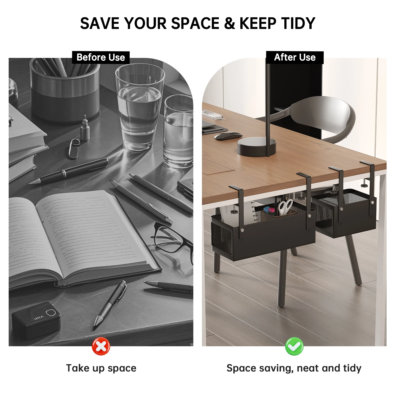 Under-Desk Storage Rack, Stationery Organizer, Gaming Desk, Desk Organizer, Under-Desk Hanging Basket, Box, Workstation Drawer thumbnail 3