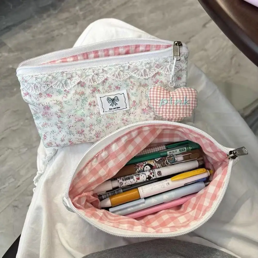 New Lace Floral Pen Bag Cute Fresh Pencil Case Studens Portable Stationery Bag Organizer For School Office thumbnail 5