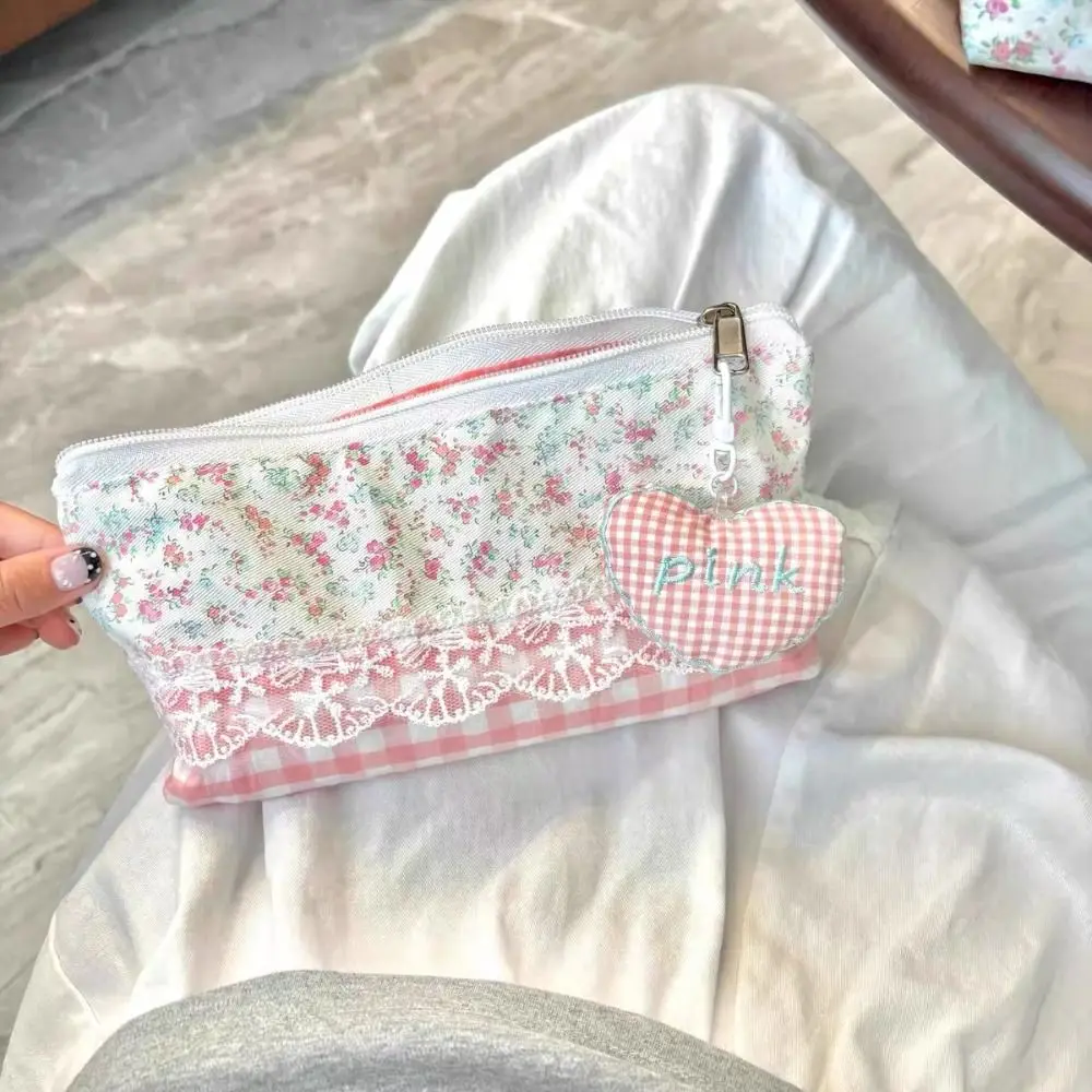 New Lace Floral Pen Bag Cute Fresh Pencil Case Studens Portable Stationery Bag Organizer For School Office thumbnail 3
