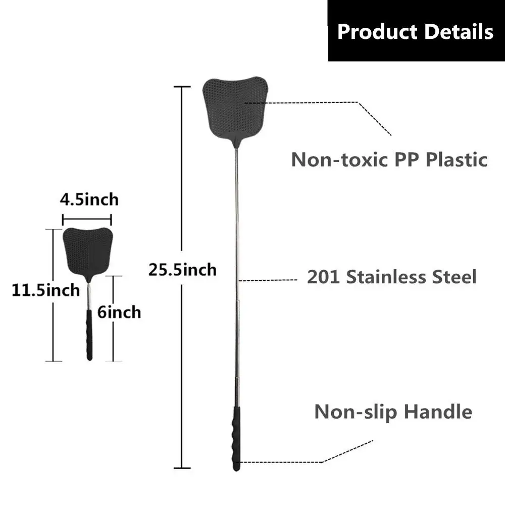 Fly Swatters 2 Pack, Telescopic Stainless Steel Handle, Plastic FlySwatter Set for Indoor Outdoor Home Hiking Camping Garden thumbnail 2