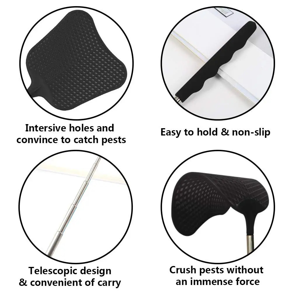 Fly Swatters 2 Pack, Telescopic Stainless Steel Handle, Plastic FlySwatter Set for Indoor Outdoor Home Hiking Camping Garden thumbnail 3