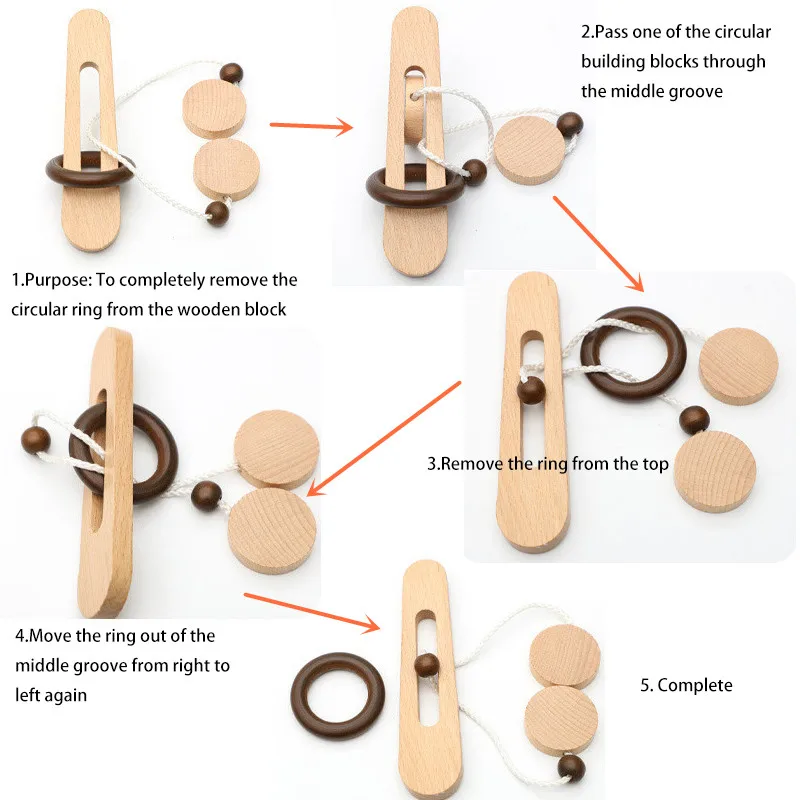 Wooden Ring Unlocking Game,Magic Ring Escape Classic Puzzle Toy, Kongming Lock Luban Lock Intelligence Toy thumbnail 5