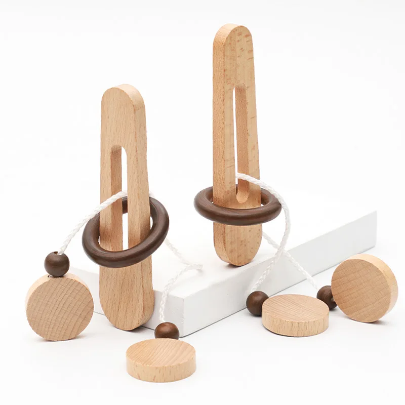 Wooden Ring Unlocking Game,Magic Ring Escape Classic Puzzle Toy, Kongming Lock Luban Lock Intelligence Toy thumbnail 3