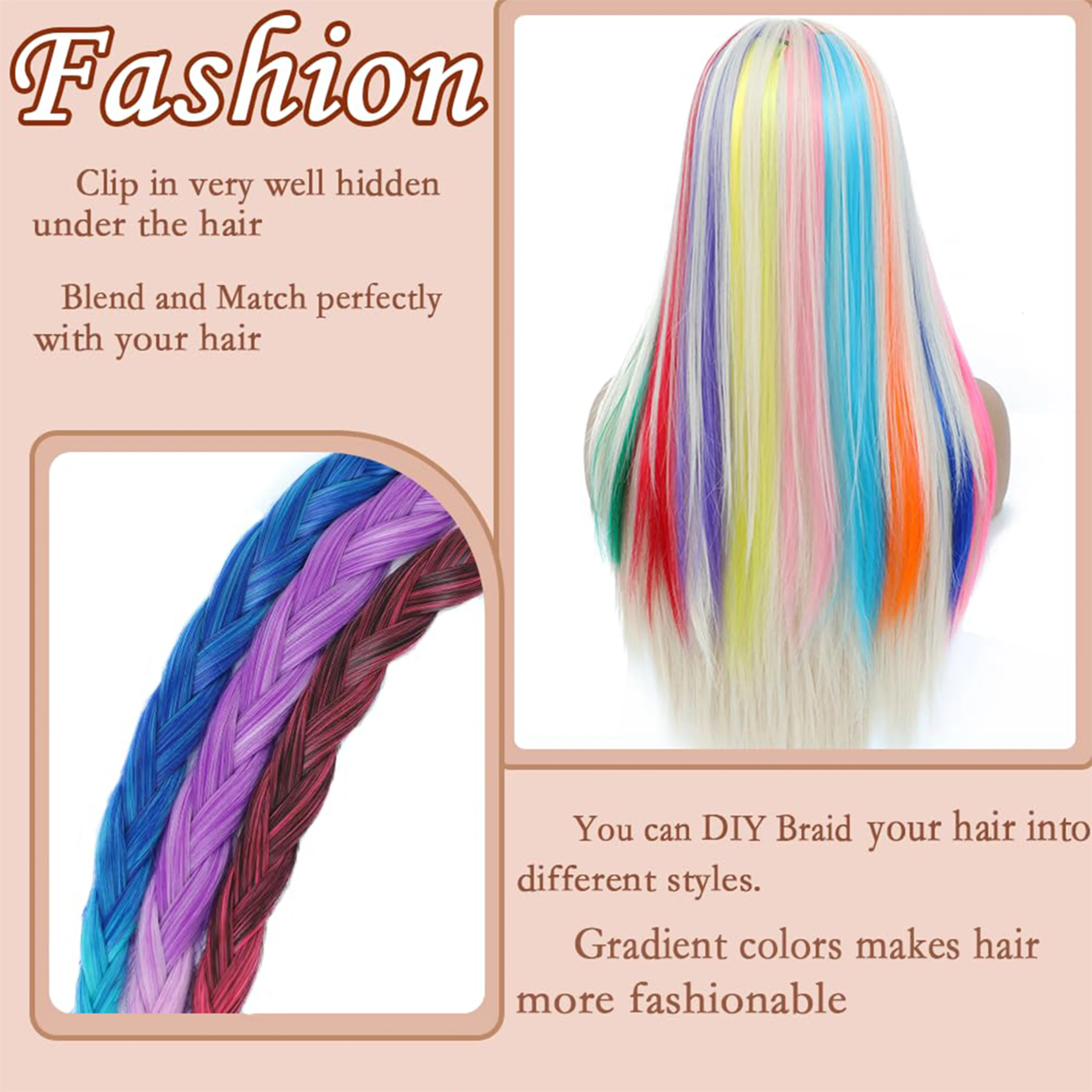 VEYDA Colored Party Highlights Clip in Hair Extensions for Girls 22 Inches Omber Colors Straight Hair Synthetic Hairpieces thumbnail 3