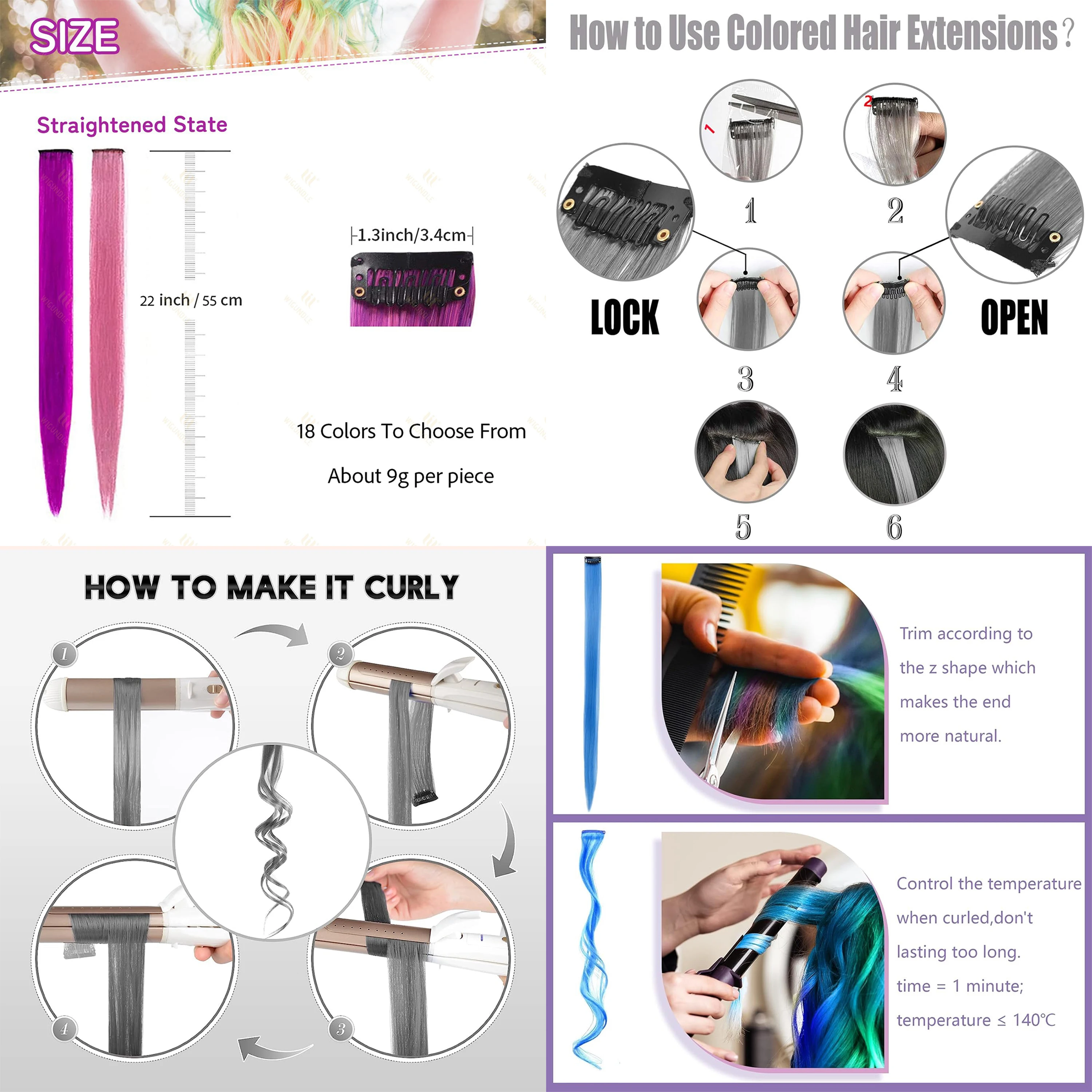 VEYDA Colored Party Highlights Clip in Hair Extensions for Girls 22 Inches Omber Colors Straight Hair Synthetic Hairpieces thumbnail 2