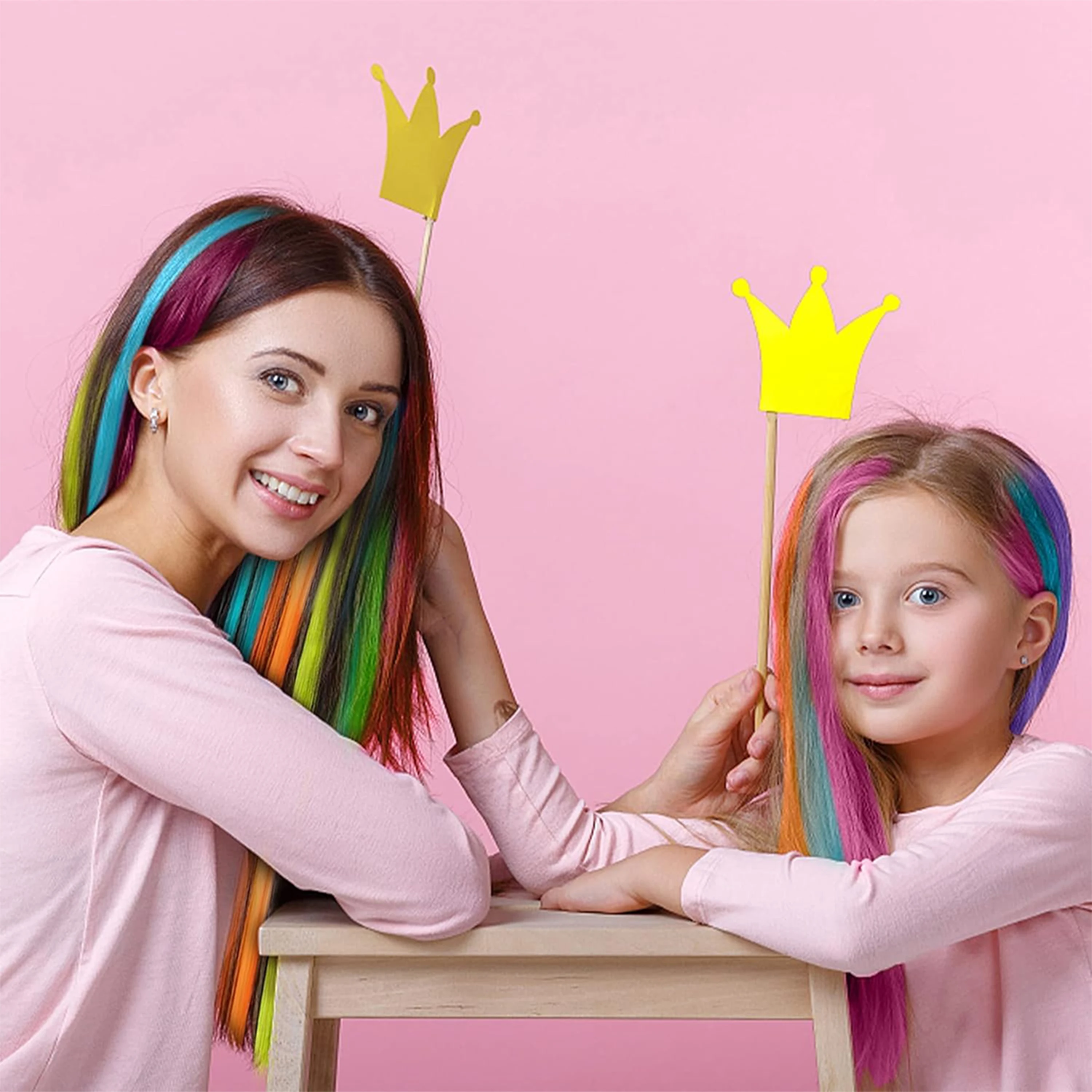 VEYDA Colored Party Highlights Clip in Hair Extensions for Girls 22 Inches Omber Colors Straight Hair Synthetic Hairpieces thumbnail 5