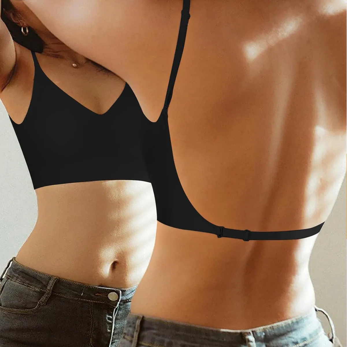 Women Invisible Bra Deep U Plunge Bras Backless Top for Dresses Sexy Lingerie with Transparent Strap Push Up Strapless Underwea thumbnail 4