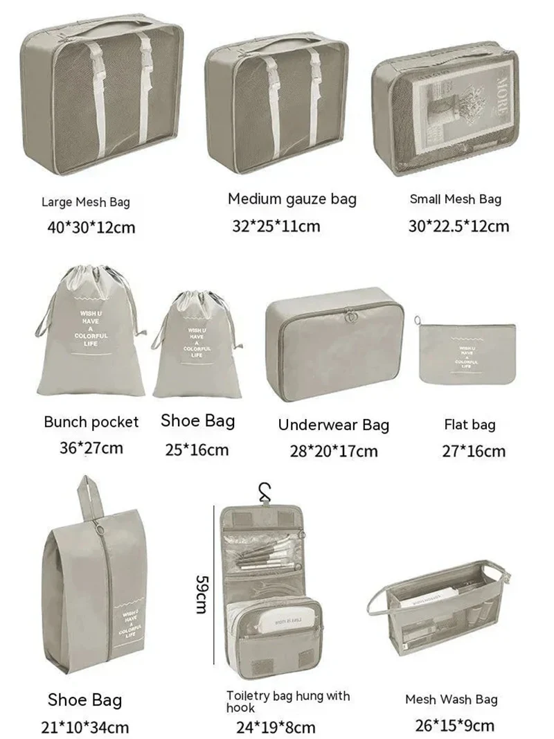 7/10 Pcs Set Travel Organizer Storage Bags Suitcase Packing Cubes Cases Portable Wardrobe Luggage Clothes Shoe Pouch Fold thumbnail 3