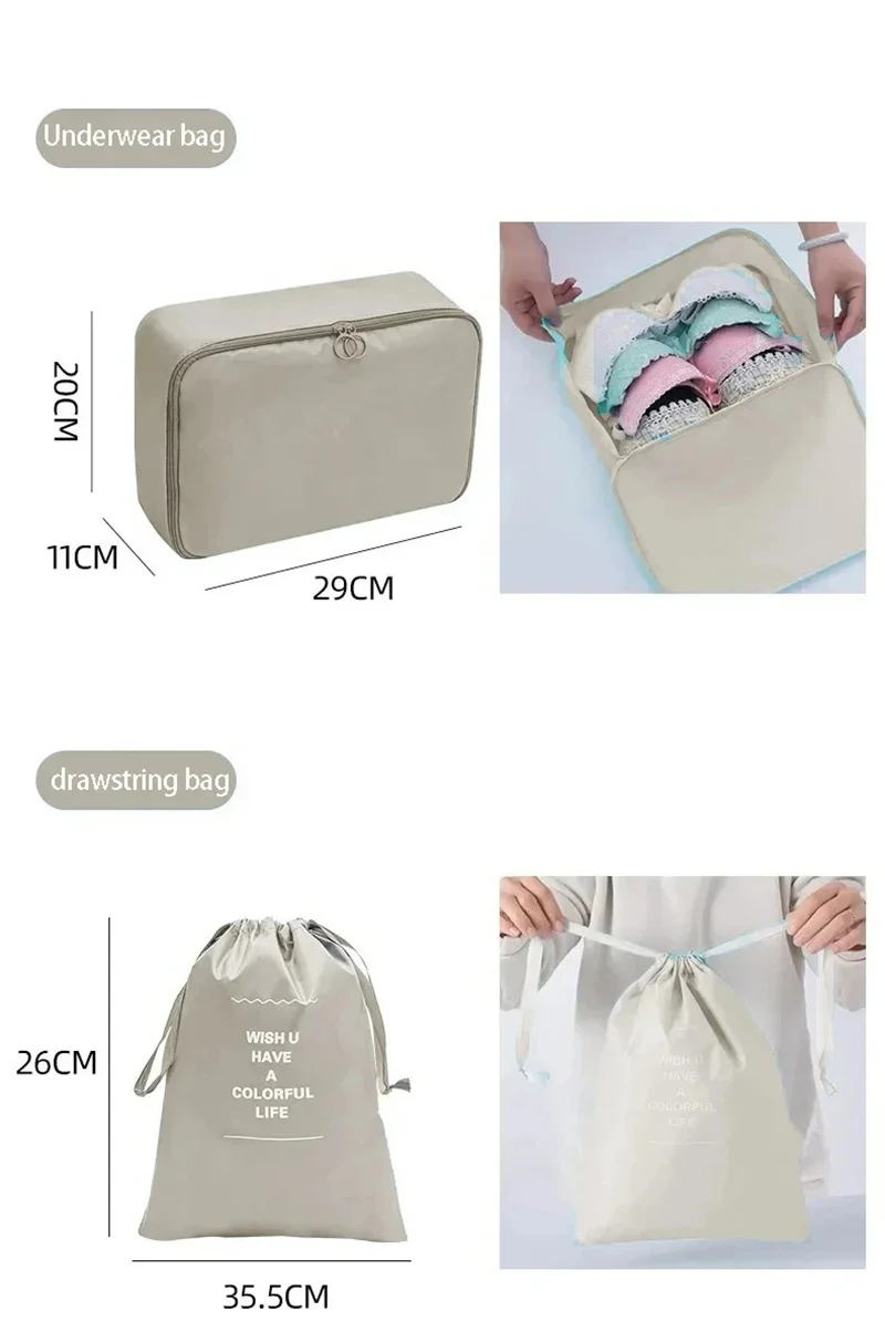 7/10 Pcs Set Travel Organizer Storage Bags Suitcase Packing Cubes Cases Portable Wardrobe Luggage Clothes Shoe Pouch Fold thumbnail 6
