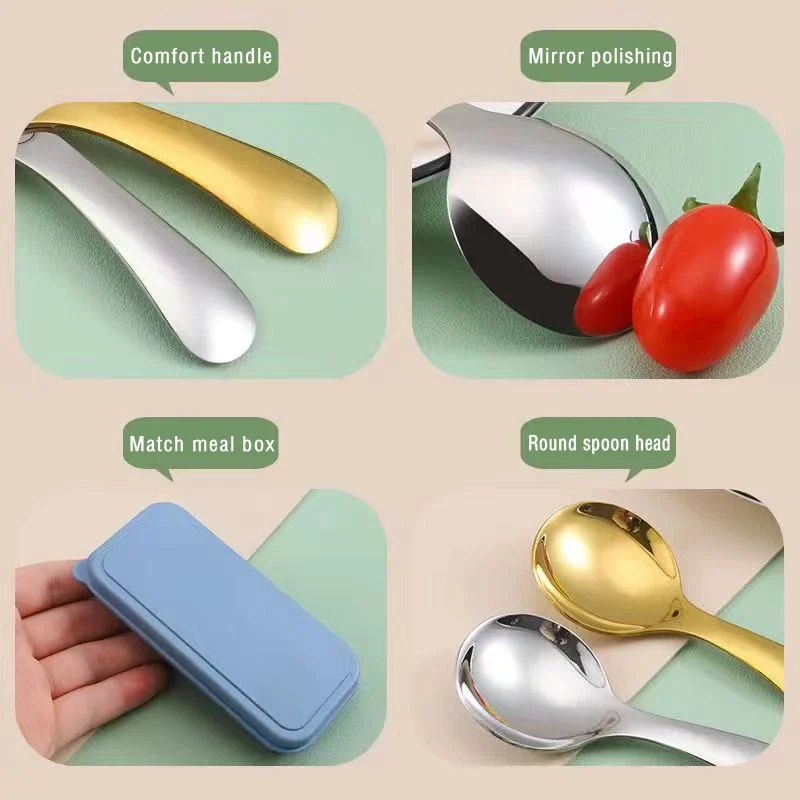 2Pcs Tableware Set Spoon Fork Stainless Steel Mini Portable with Box Outdoor Camping Cutlery Lunch Hiking Camp Cooking Supplies thumbnail 5