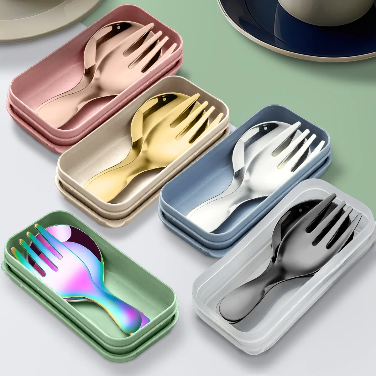 2Pcs Tableware Set Spoon Fork Stainless Steel Mini Portable with Box Outdoor Camping Cutlery Lunch Hiking Camp Cooking Supplies thumbnail 4