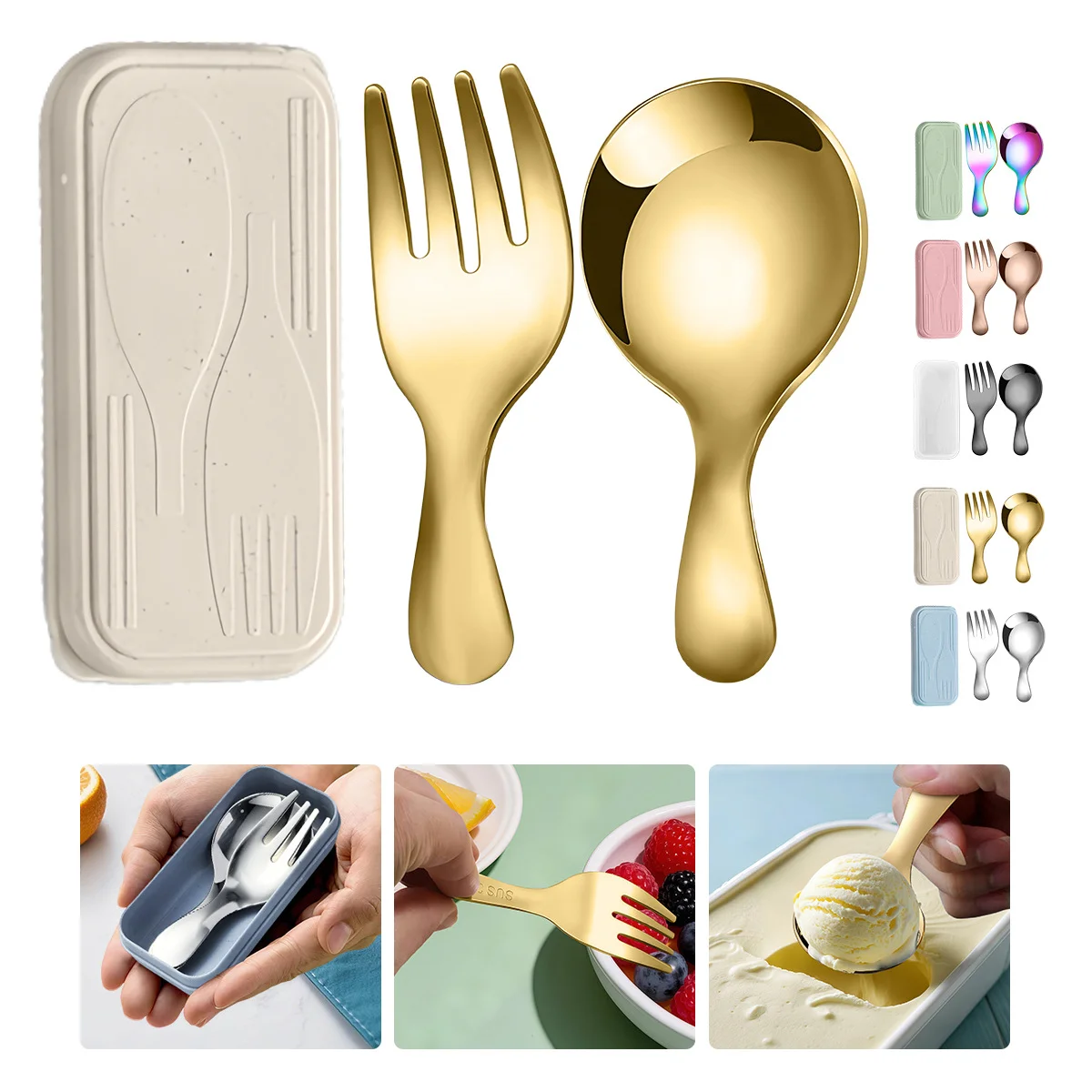 Stainless Steel Tableware Set Spoon Fork 2Pc Portable With Box Outdoor Camping Cutlery Lunch Hiking Camp Cooking Travel Flatware