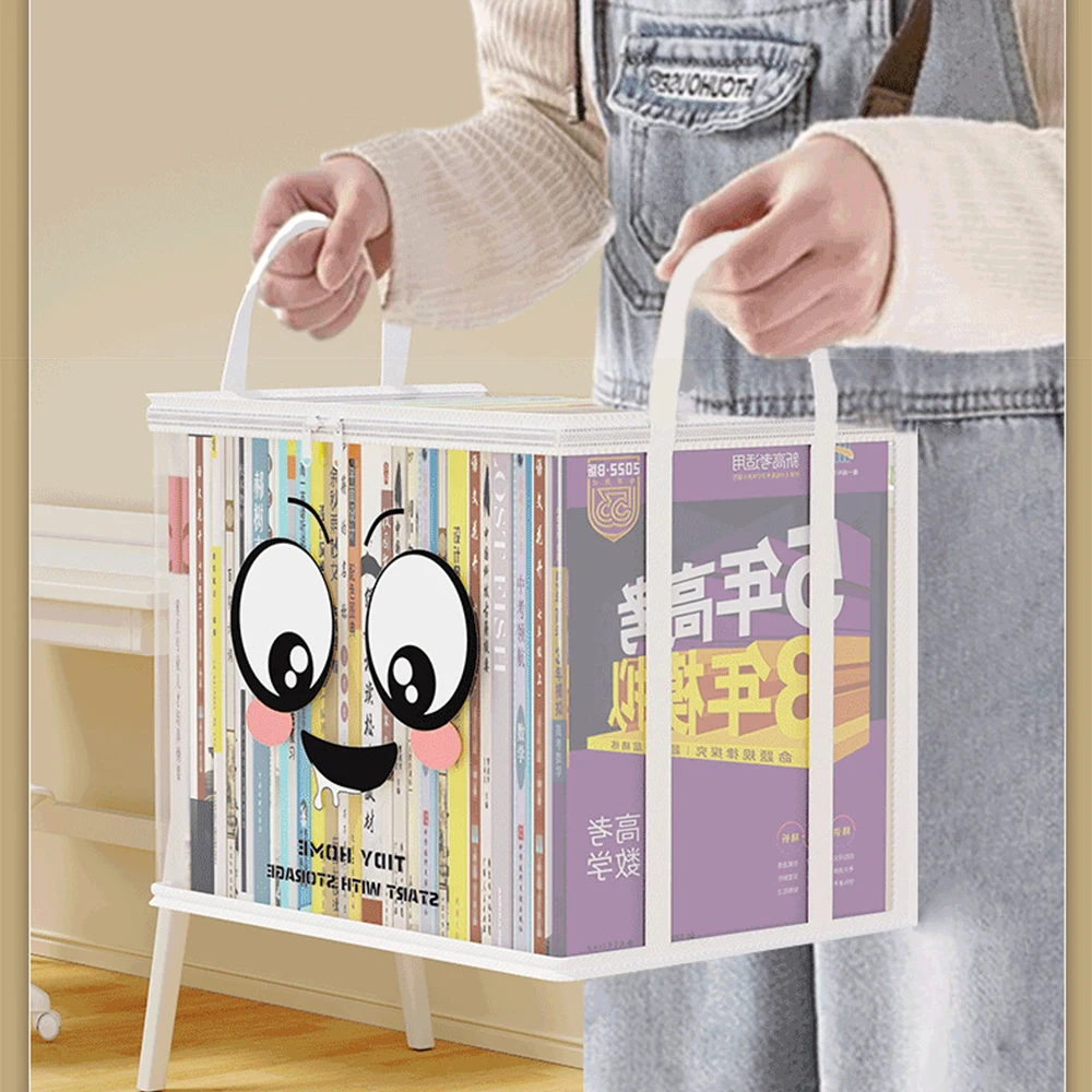 Foldable book box student dormitory classroom book organizer transparent waterproof household book organizing storage box Pouch thumbnail 3
