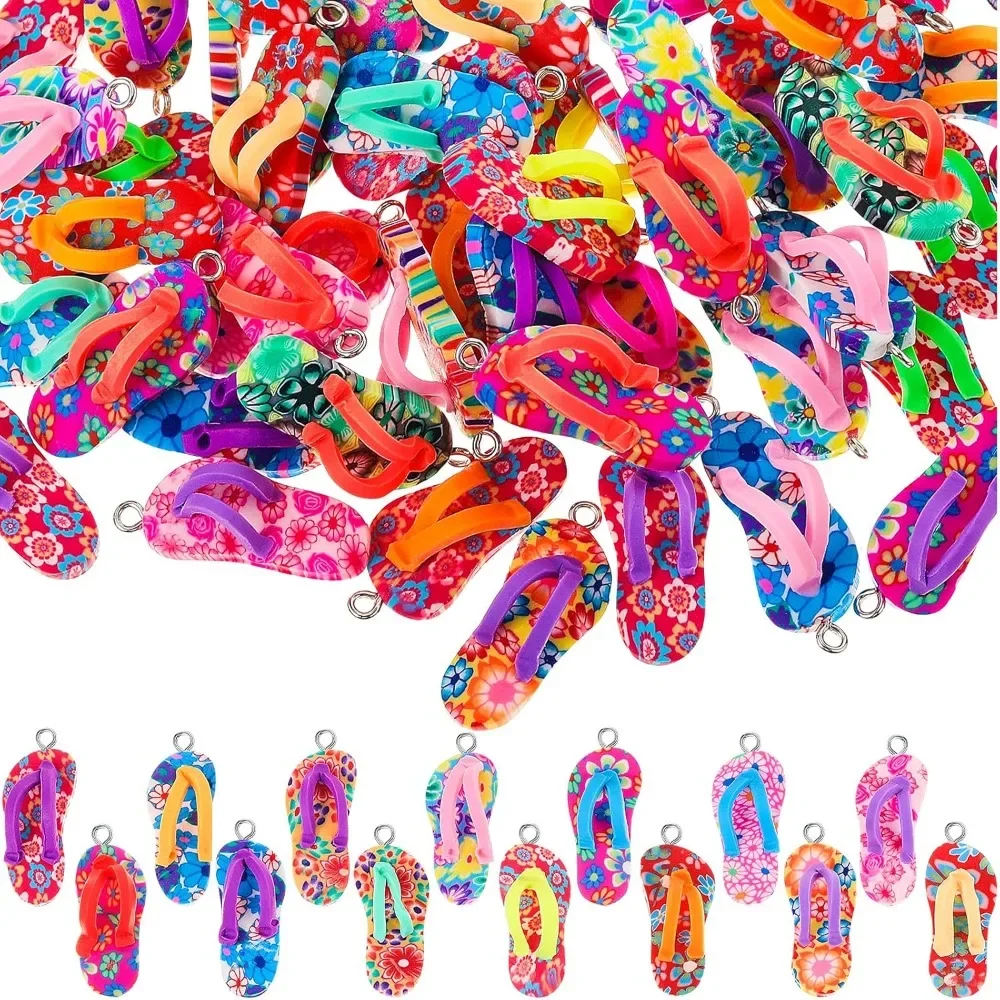 10/30/60pcs Assorted varieties Flip Flop Charms for Jewelry Making Summer Clay Pendants Colorful Beach Accessories for Necklace