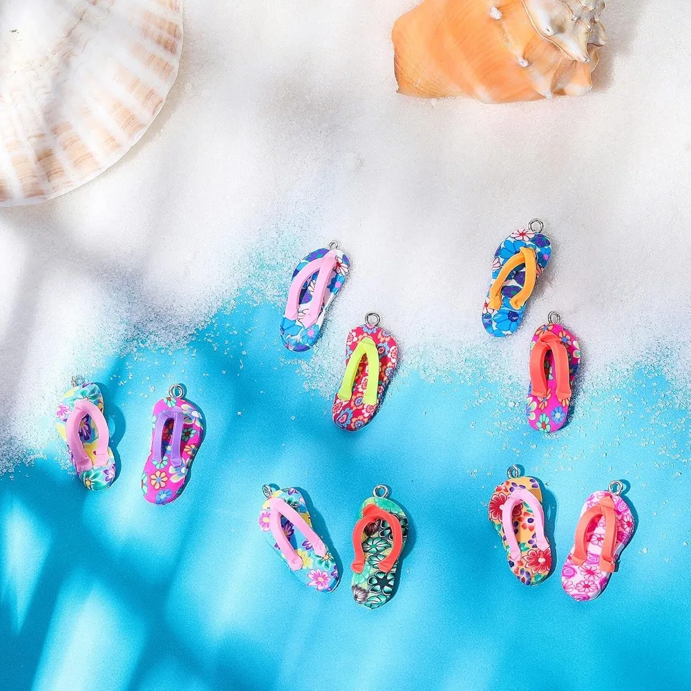 10/30/60pcs Assorted varieties Flip Flop Charms for Jewelry Making Summer Clay Pendants Colorful Beach Accessories for Necklace thumbnail 4
