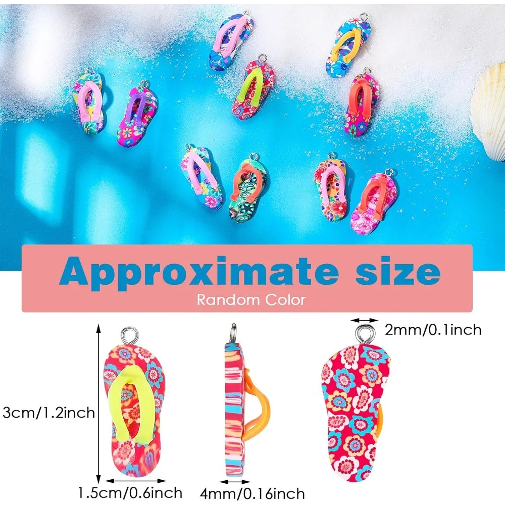 10/30/60pcs Assorted varieties Flip Flop Charms for Jewelry Making Summer Clay Pendants Colorful Beach Accessories for Necklace thumbnail 2
