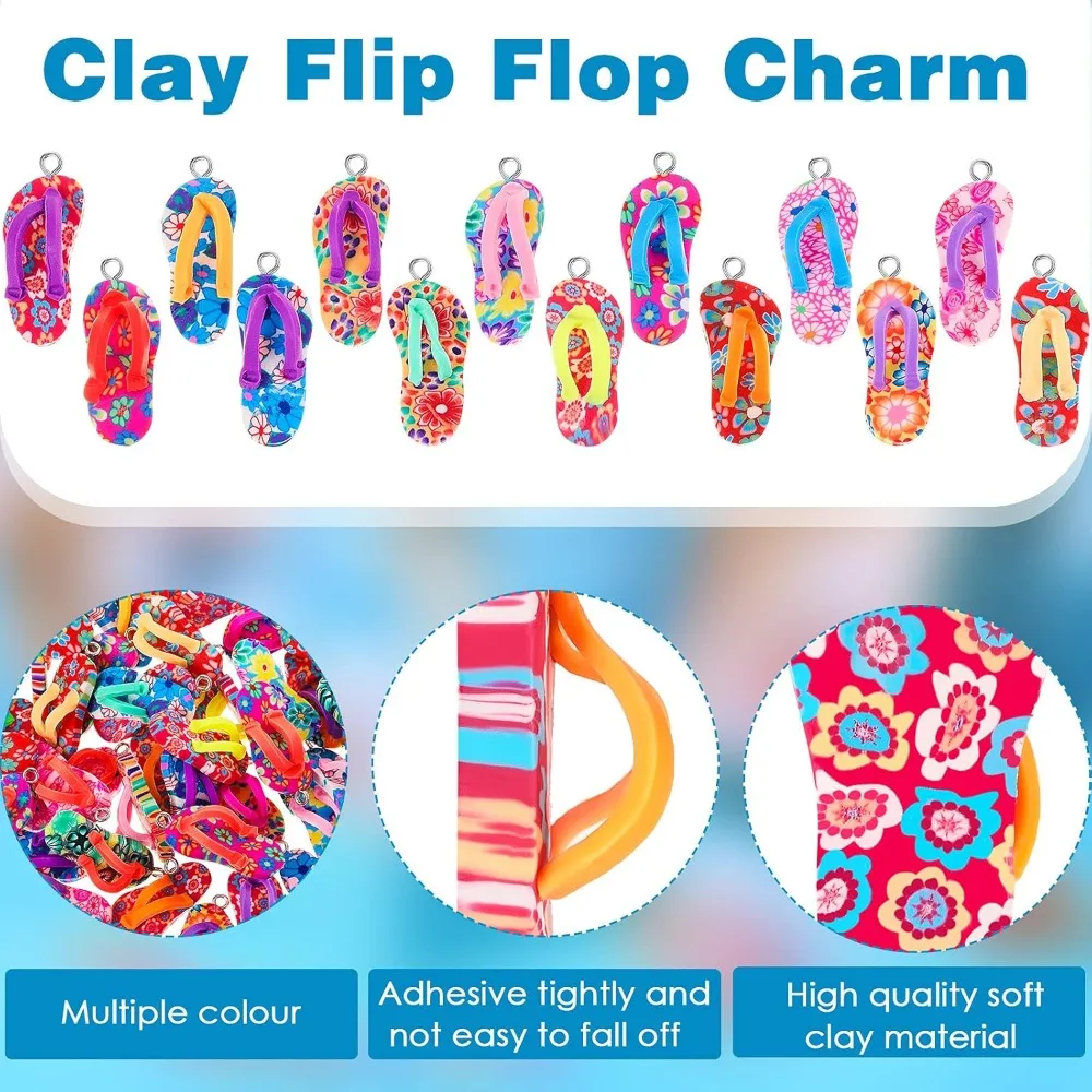 10/30/60pcs Assorted varieties Flip Flop Charms for Jewelry Making Summer Clay Pendants Colorful Beach Accessories for Necklace thumbnail 3